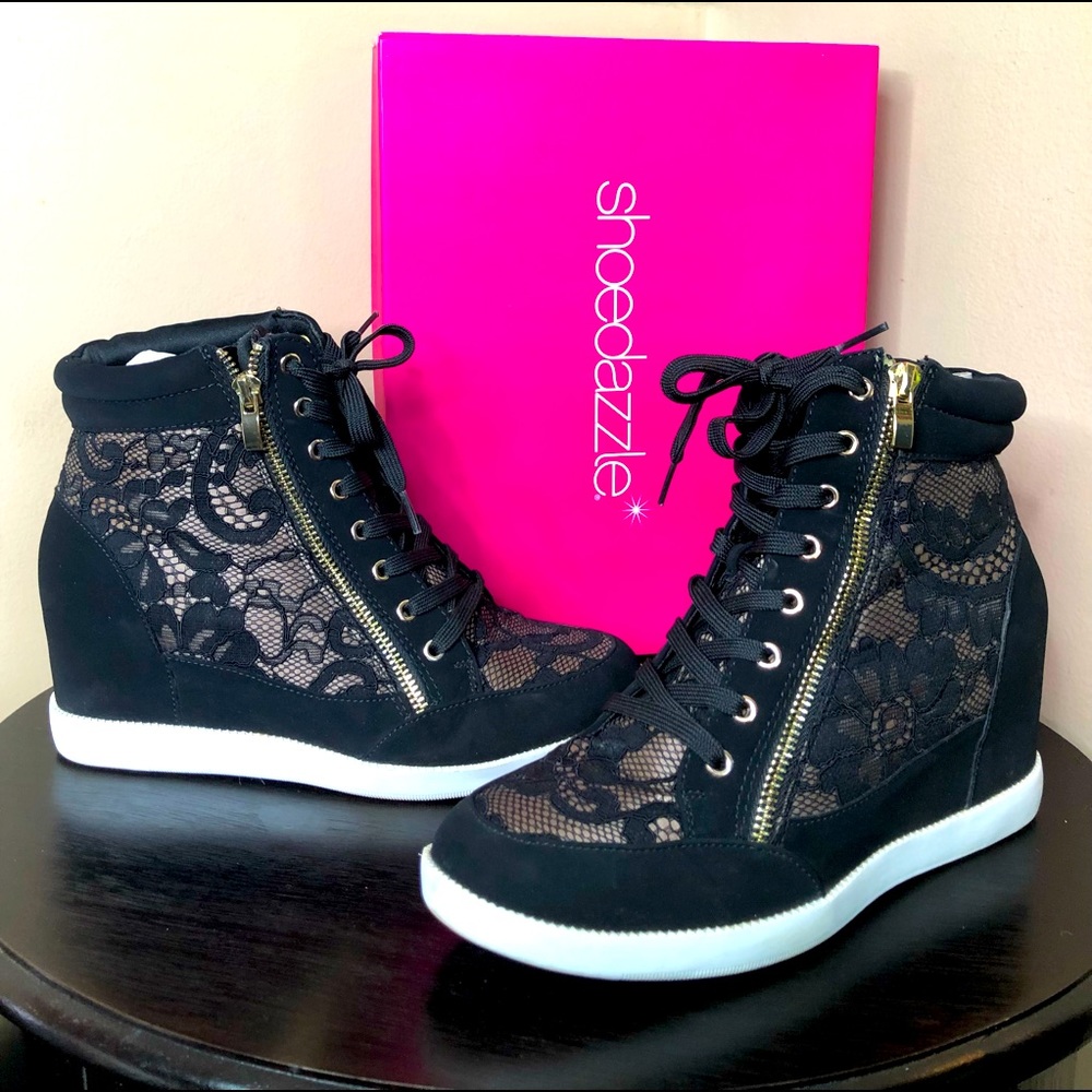 Kailani Black Suede Lace and Nude Wedge Sneaker